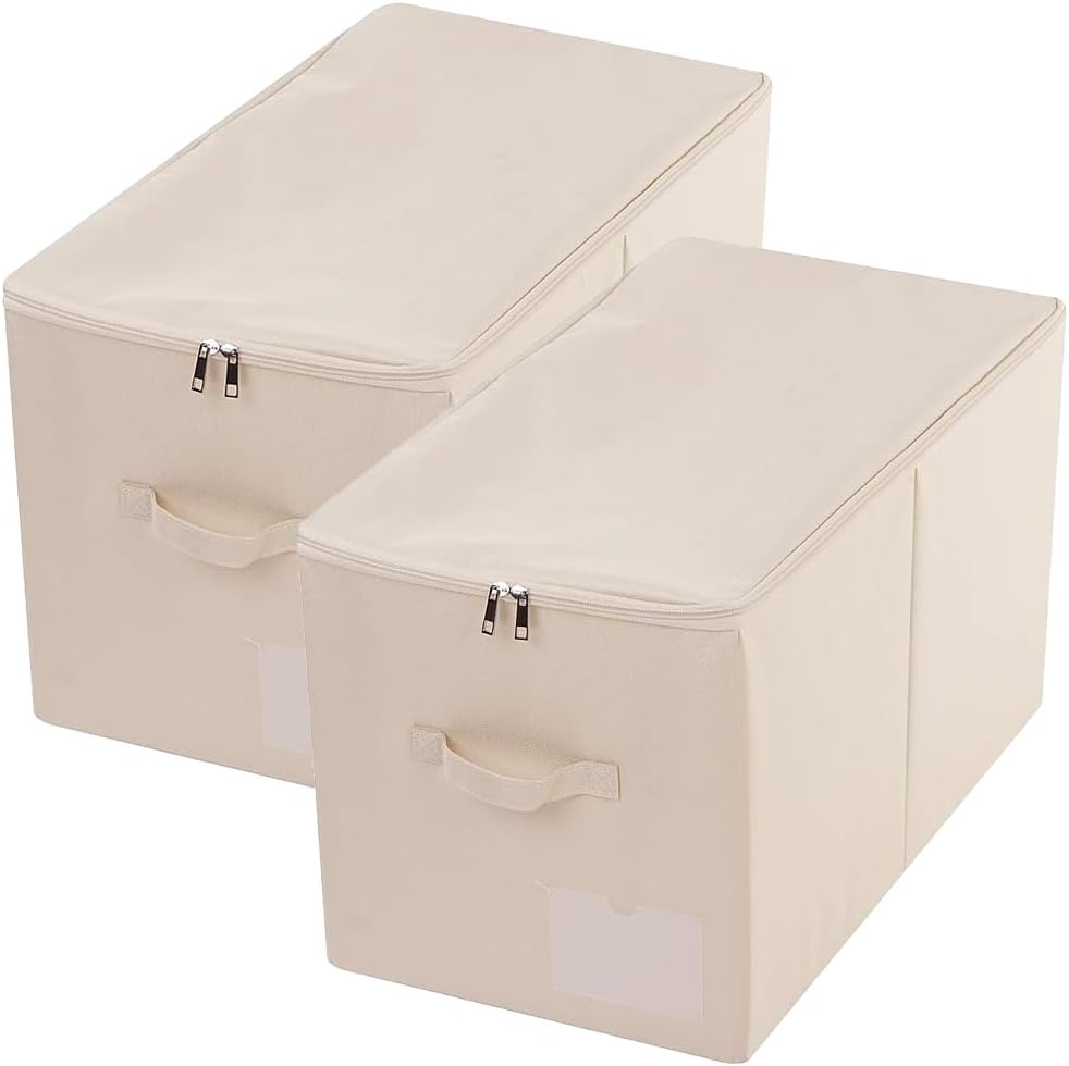 2 Beige Foldable Fabric Storage Bins