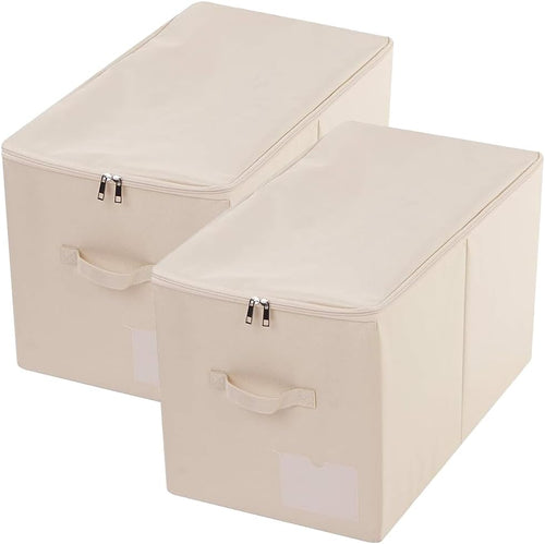 2 Beige Foldable Fabric Storage Bins