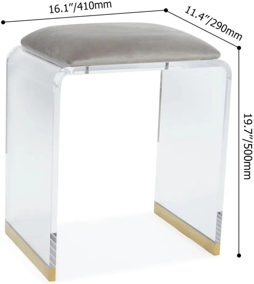 Gray Velvet Gold Acrylic Vanity Stool
