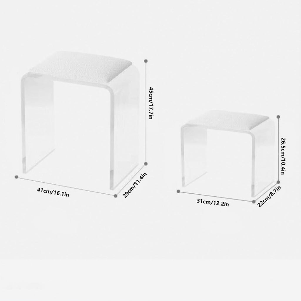 White Cushioned Clear Acrylic Shoe Vanity Stool