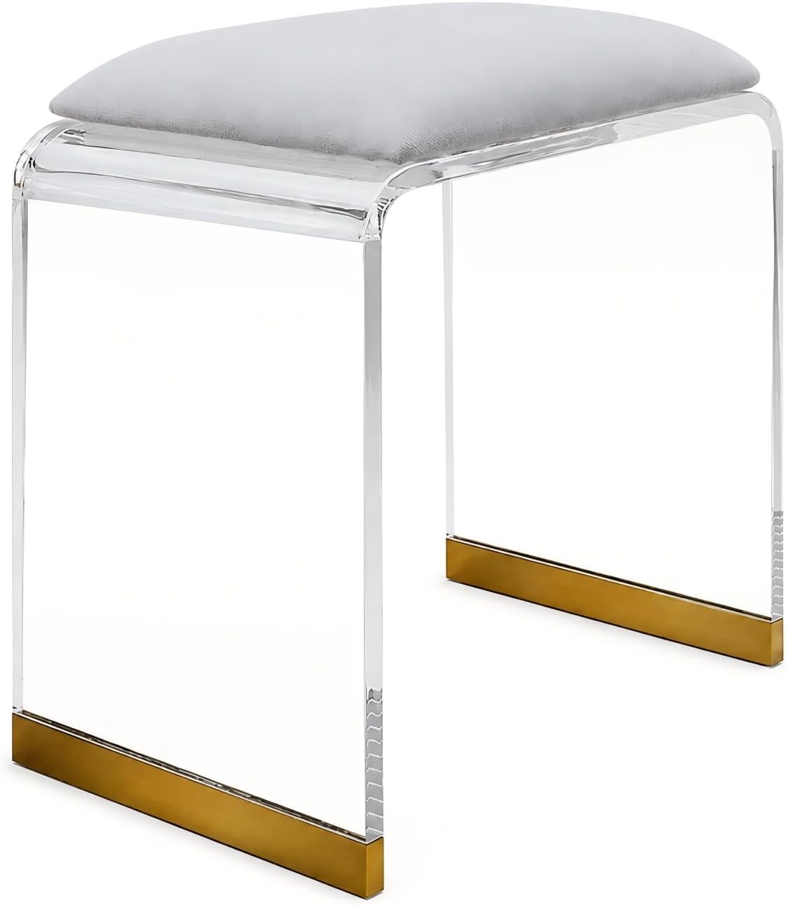 Gray Velvet Gold Trim Clear Acrylic Vanity Stool