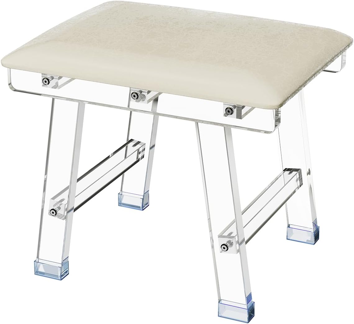 Clear Acrylic Faux Leather Rectangular Footstool Ottoman