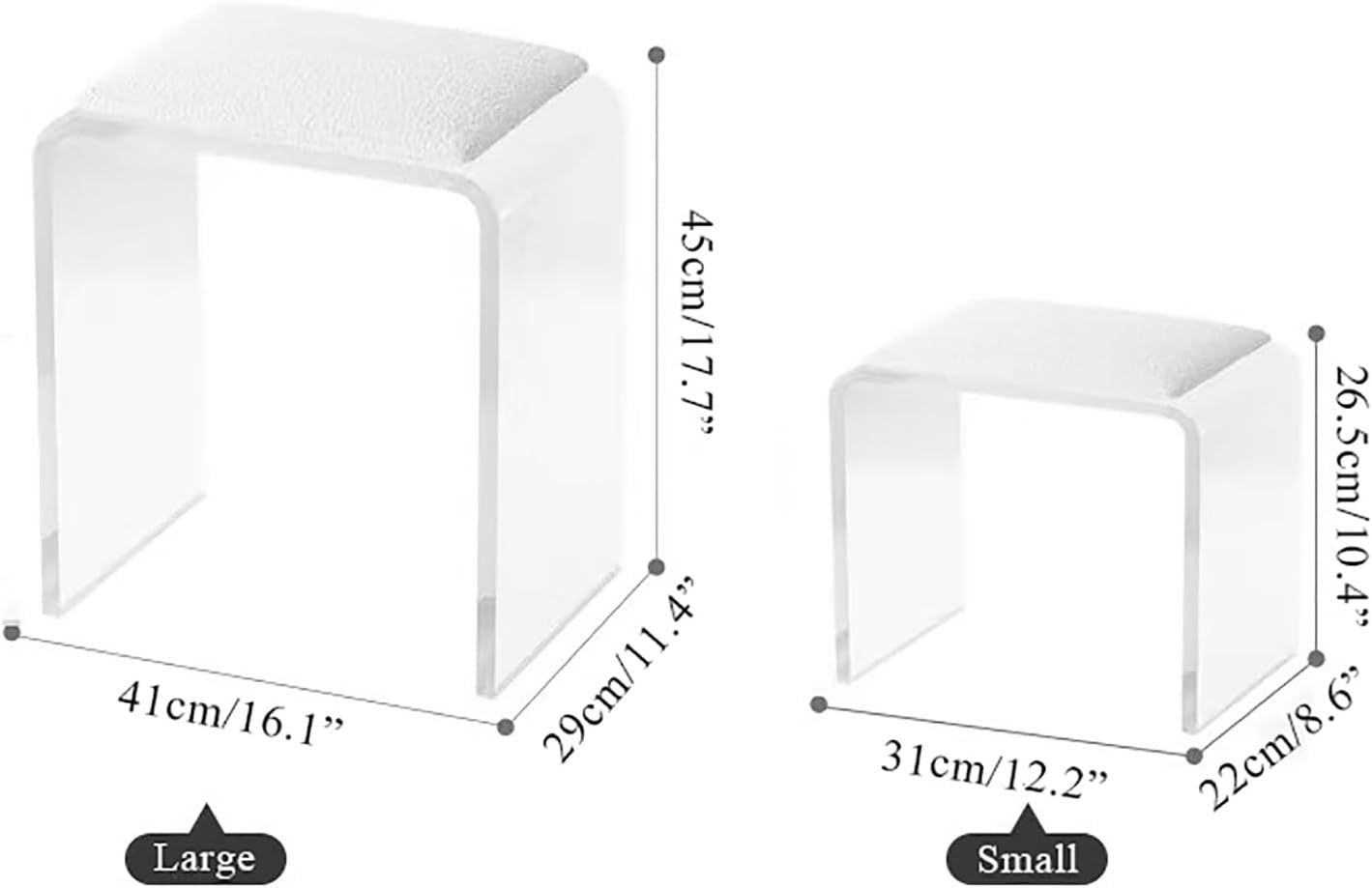 White Sherpa Cushion Clear Acrylic Vanity Stool