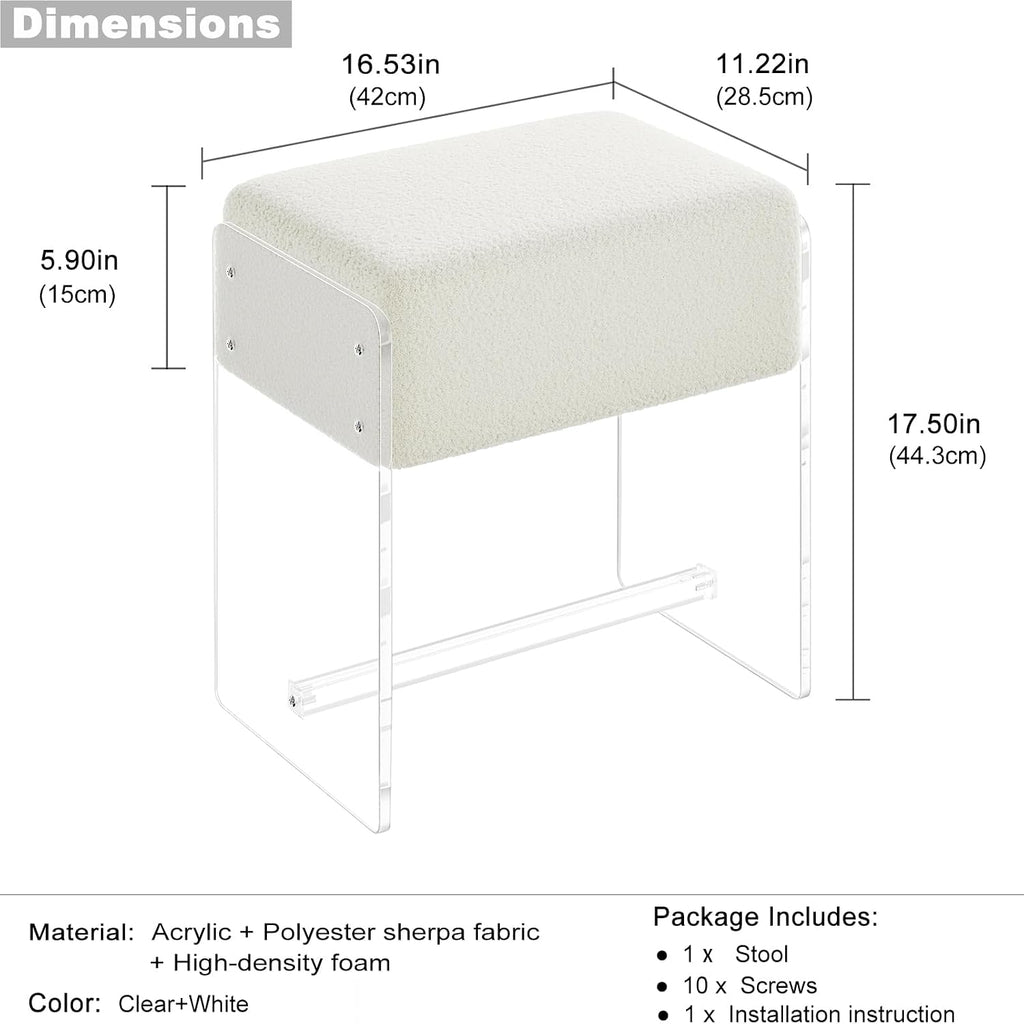 White Padded Clear Acrylic Leg Vanity Stool