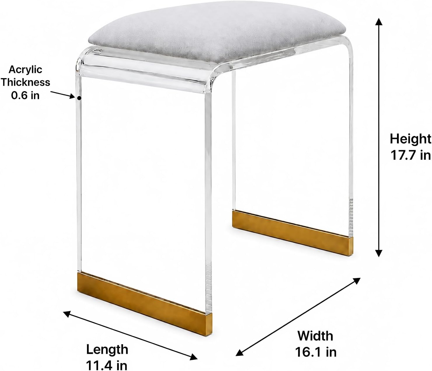 Gray Velvet Gold Trim Clear Acrylic Vanity Stool