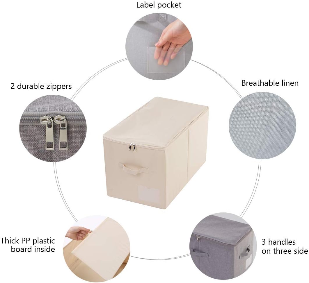 2 Beige Foldable Fabric Storage Bins