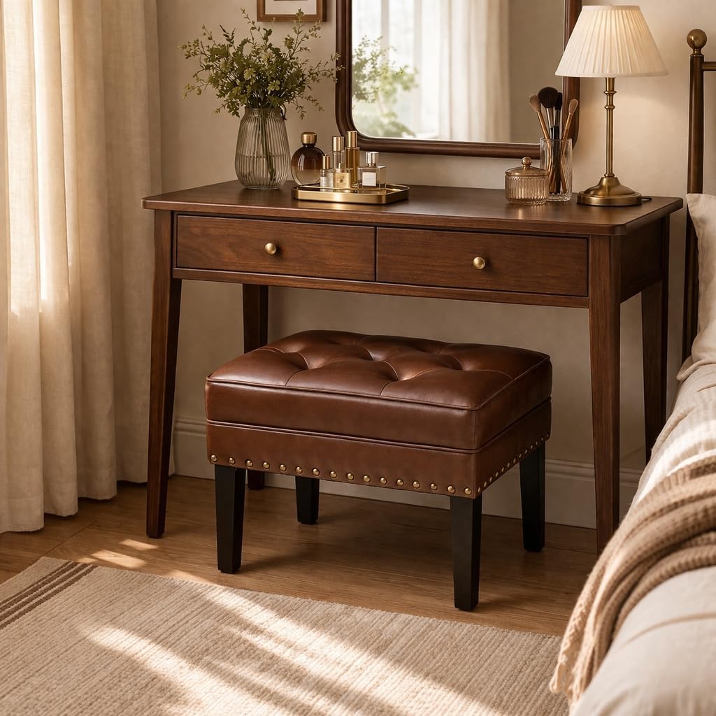 Tufted Leather Square Ottoman