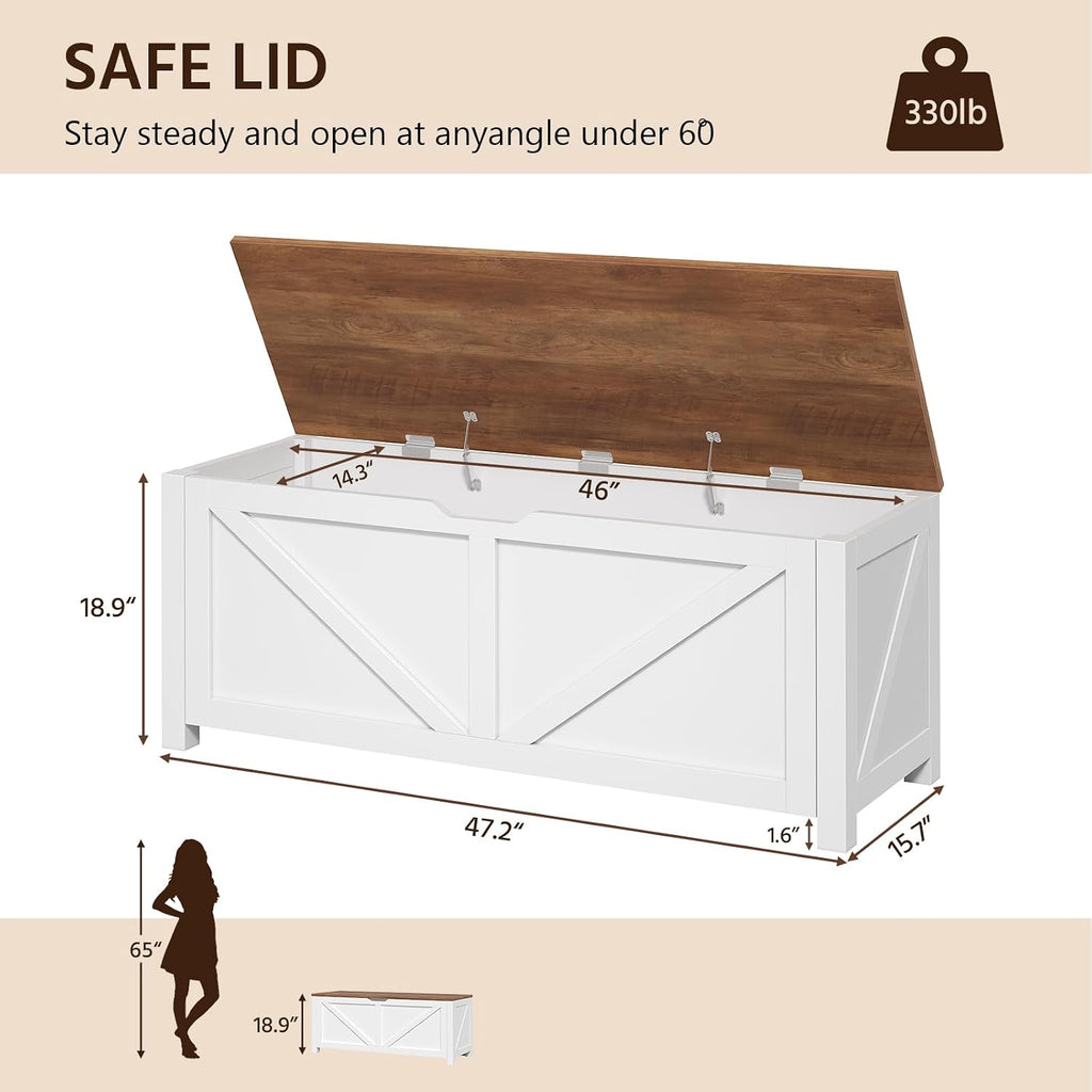 47.2 Inch Farmhouse Wooden Storage Chest Bench