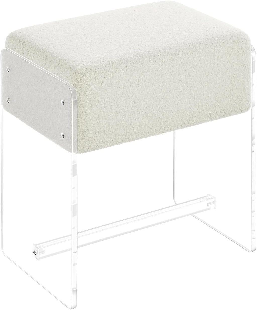 White Padded Clear Acrylic Leg Vanity Stool