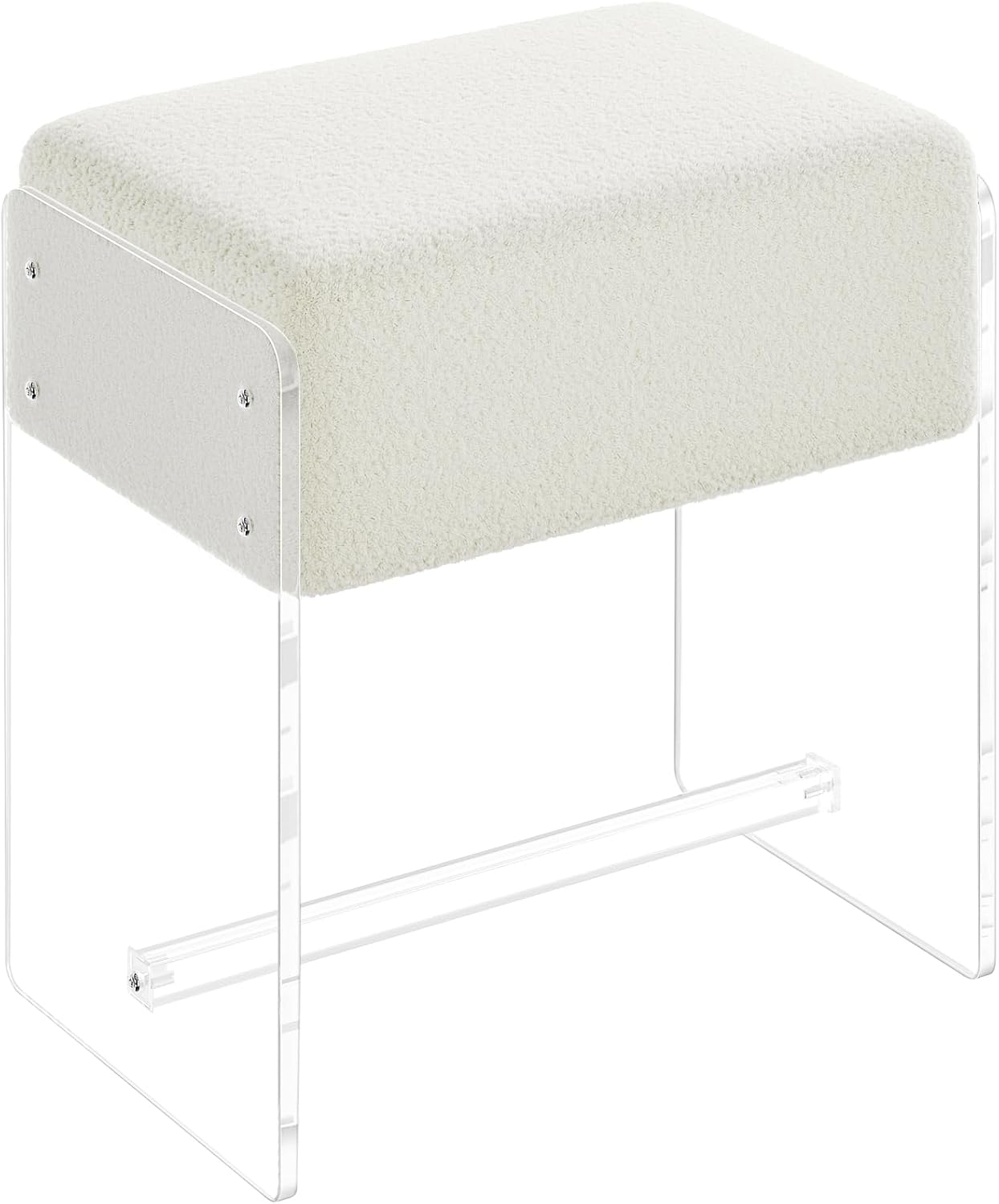 White Padded Clear Acrylic Leg Vanity Stool
