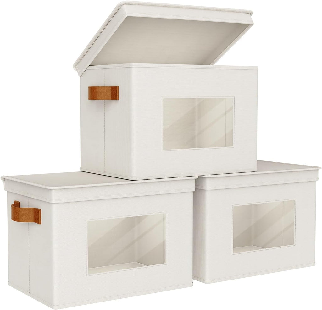 3 Beige Handle Fabric Storage Bins