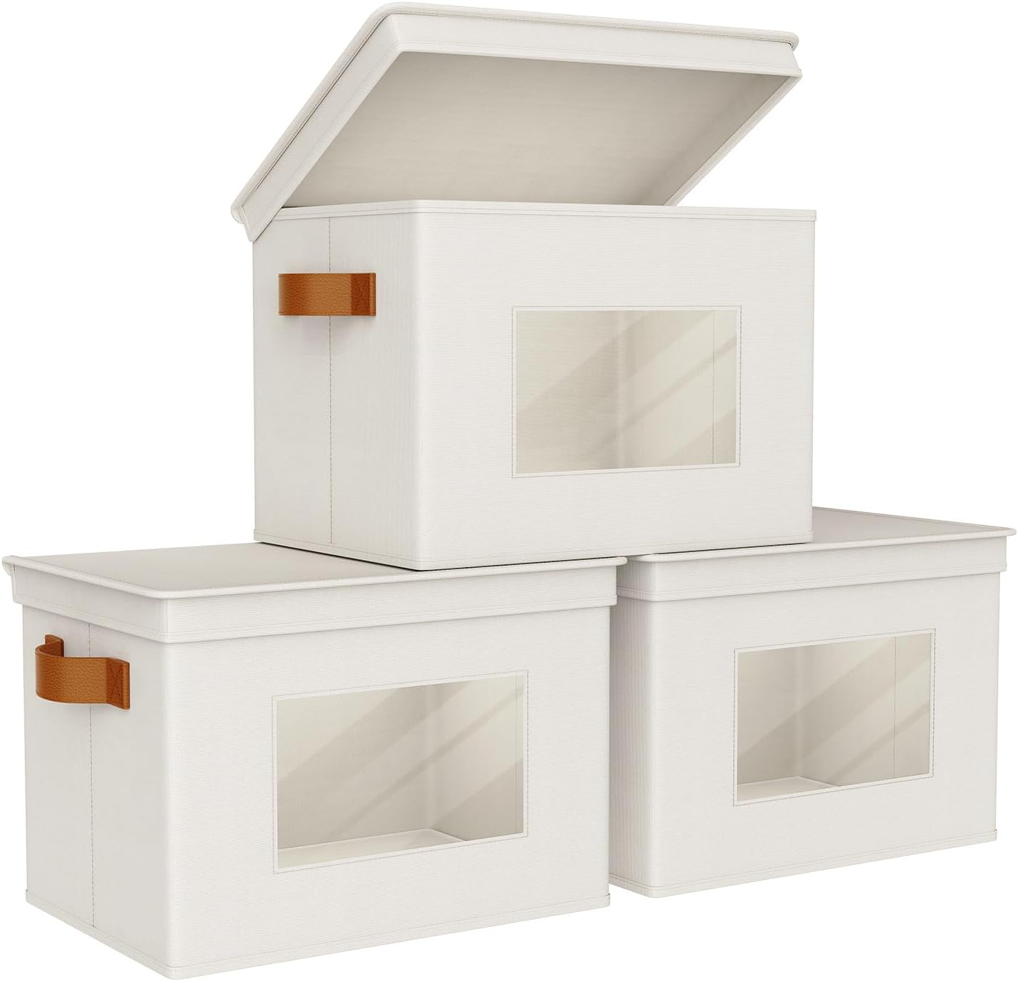 3 Beige Handle Fabric Storage Bins
