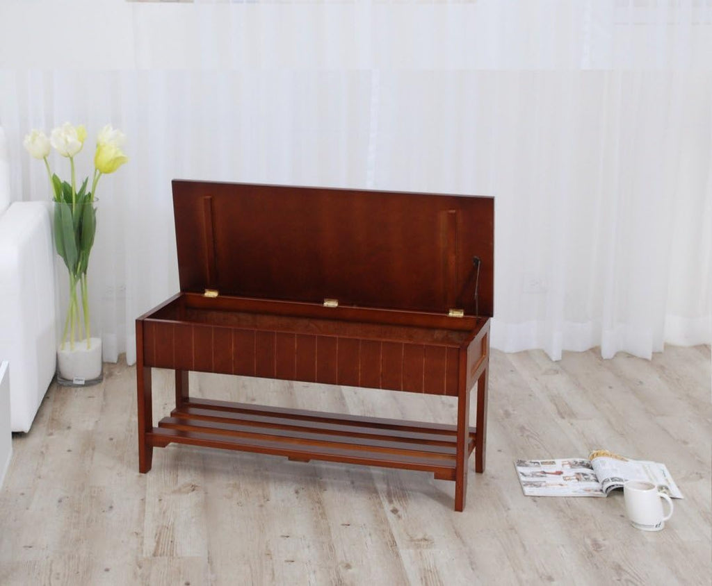 Cherry Wood Farmhouse Storage Shoe Bench