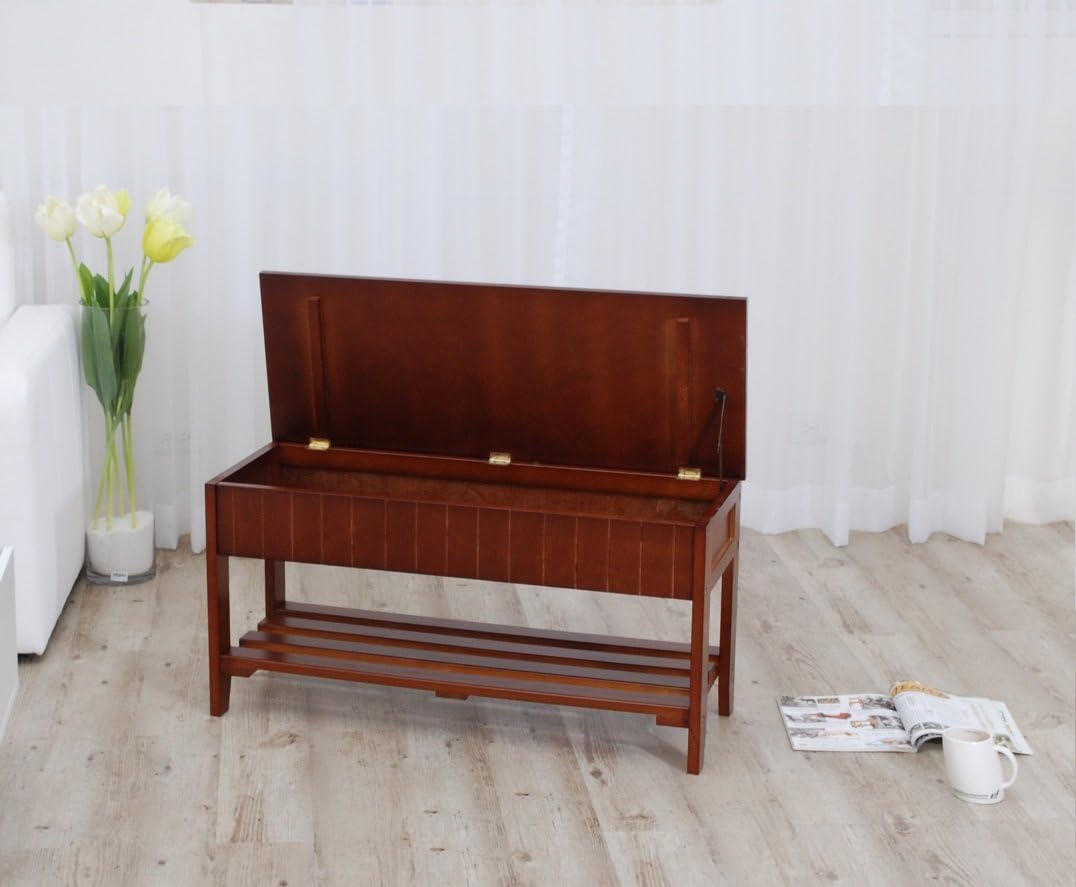 Cherry Wood Farmhouse Storage Shoe Bench