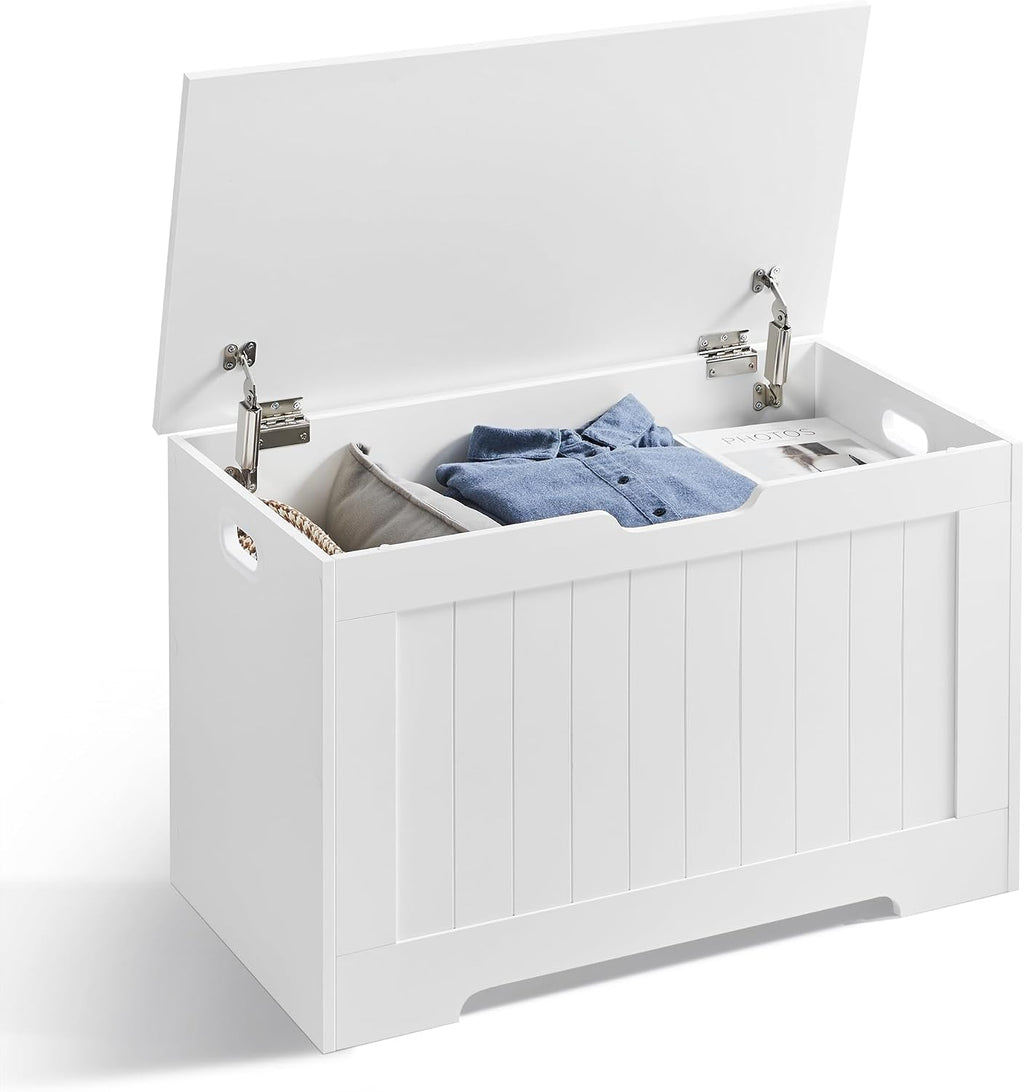 White Farmhouse Flip Top Storage Shoe Bench