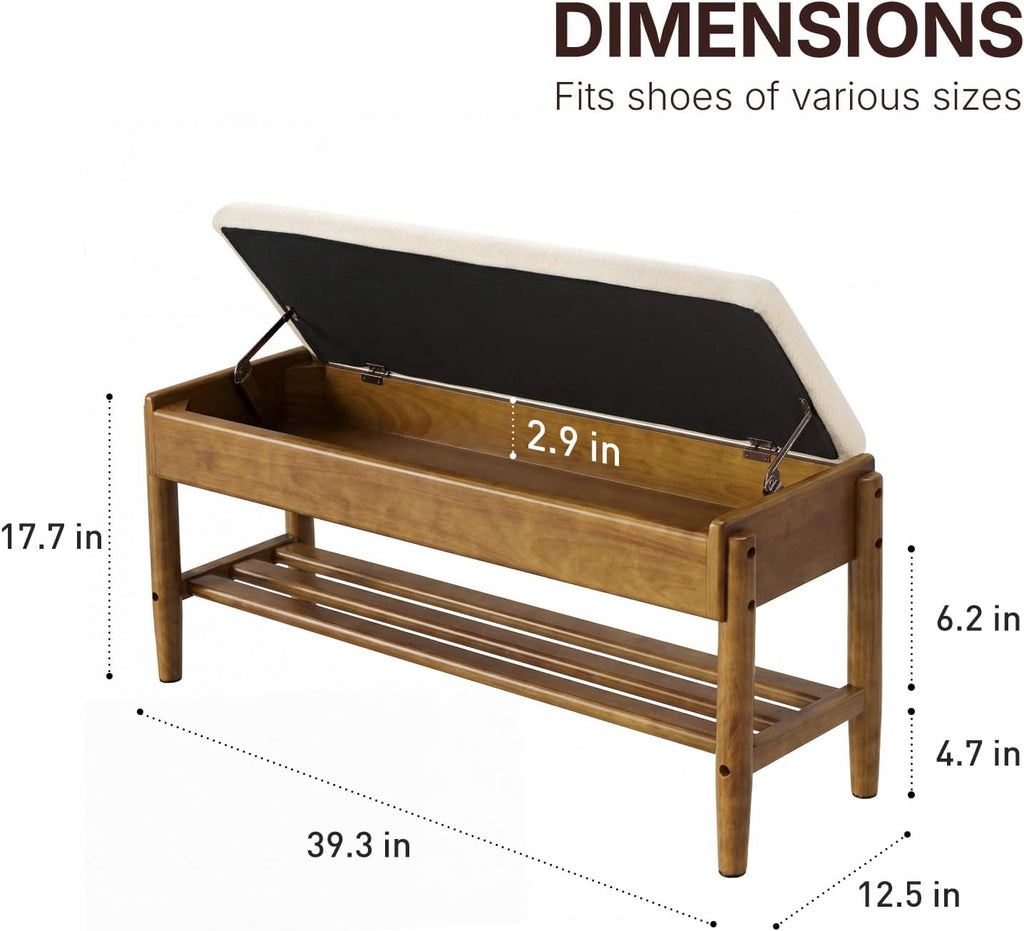 39.3 Inch Chenille Cushion Shoe Storage Bench