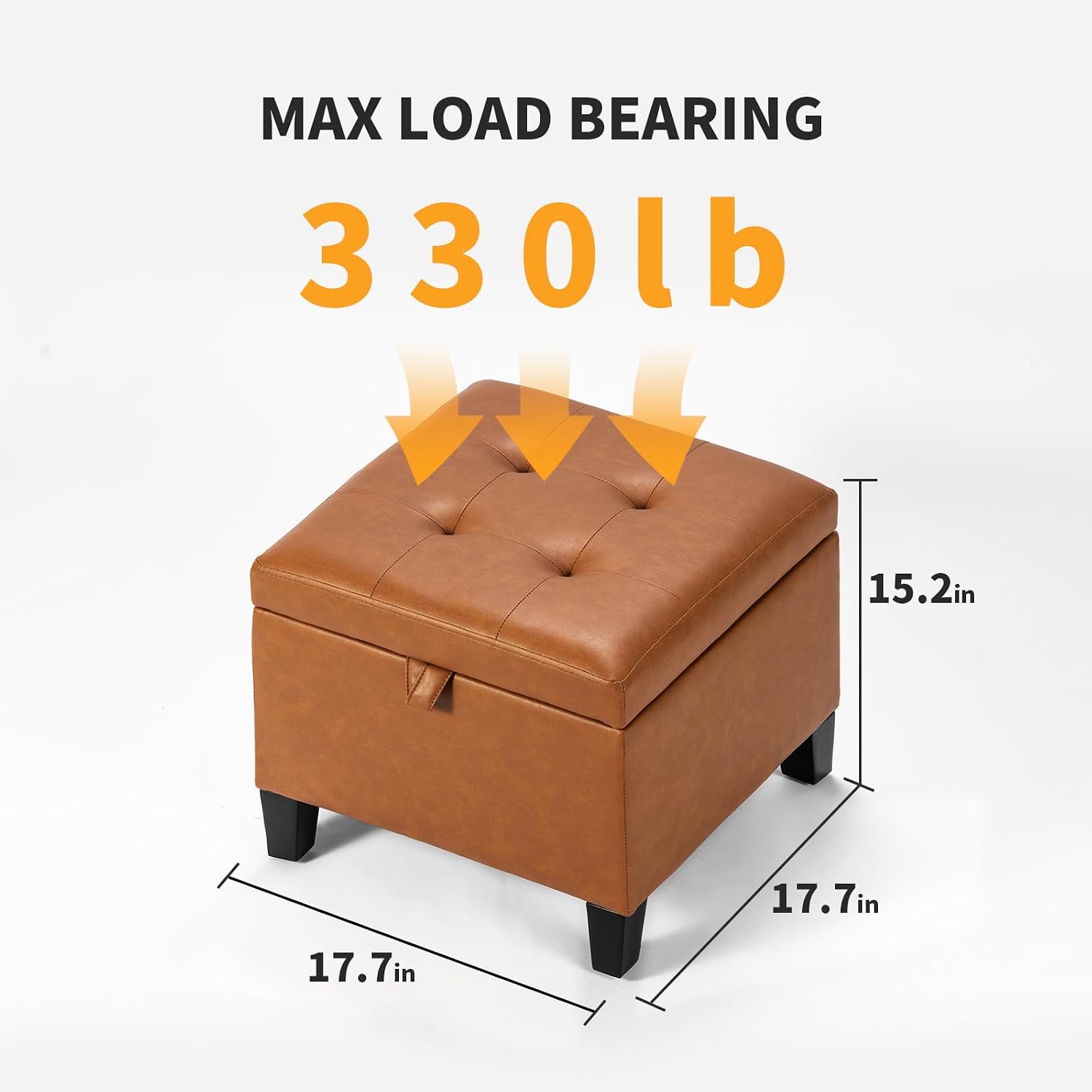 Square Brown Leather Storage Ottoman