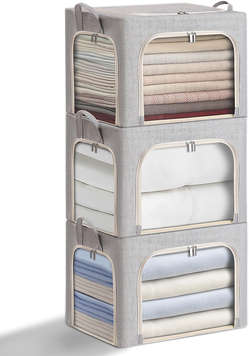 3 Pack Metal Frame Fabric Storage Bins