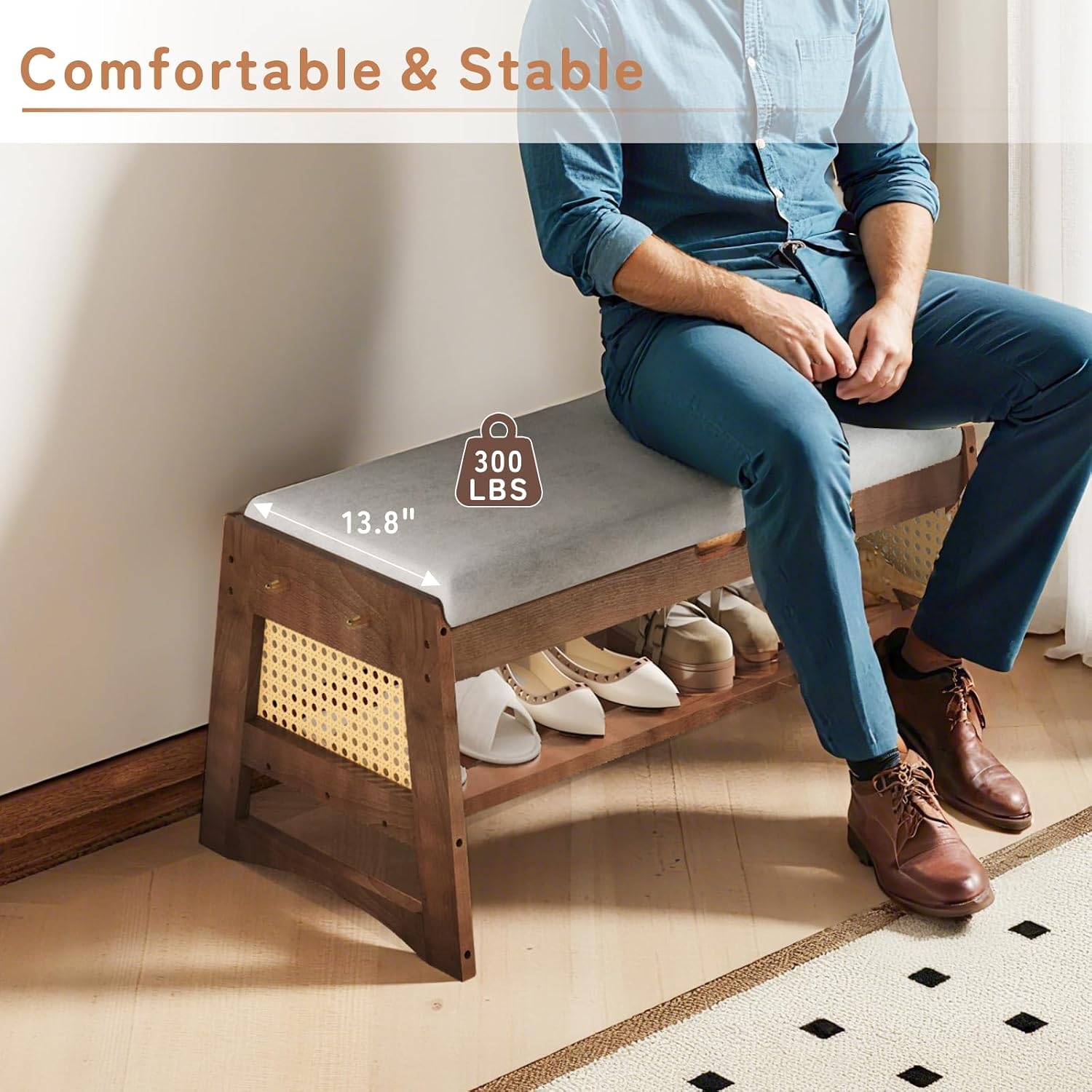 Wood Cushioned Flip Top Shoe Storage Bench
