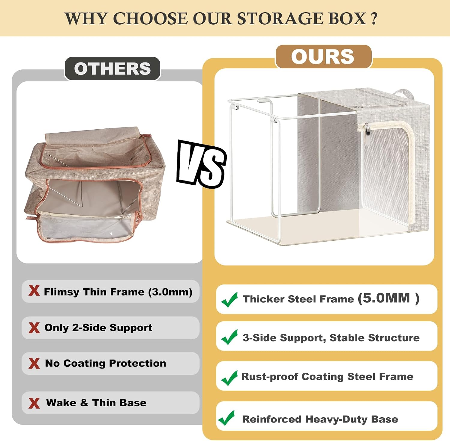 3 Pack Metal Frame Fabric Storage Bins