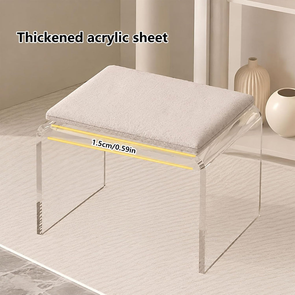 White Cushioned Clear Acrylic Shoe Vanity Stool