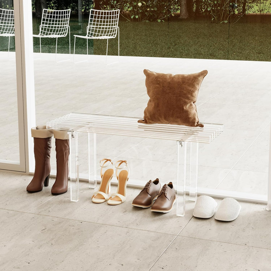35 Inch Clear Acrylic Entryway Storage Bench