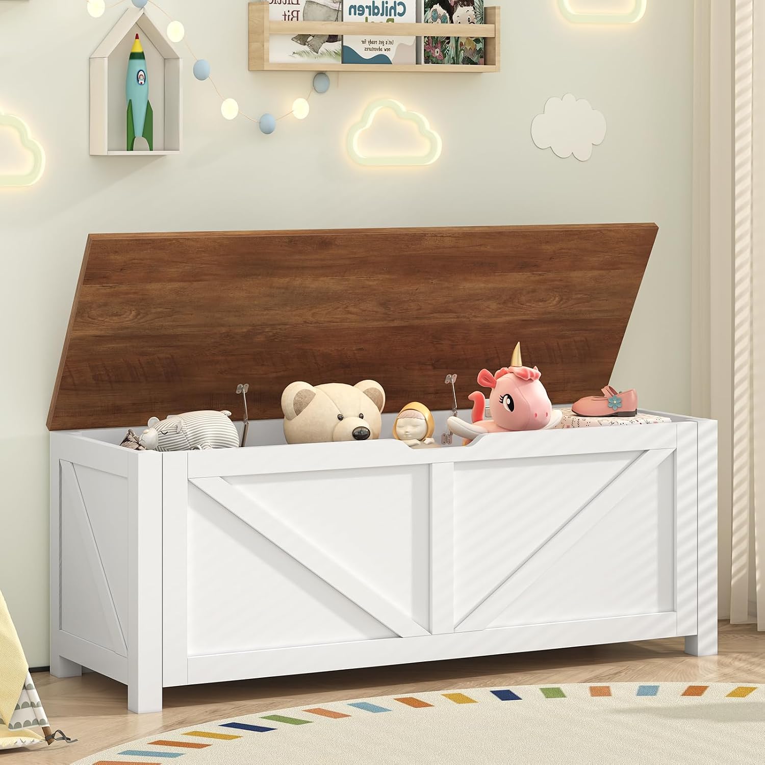 47.2 Inch Farmhouse Wooden Storage Chest Bench