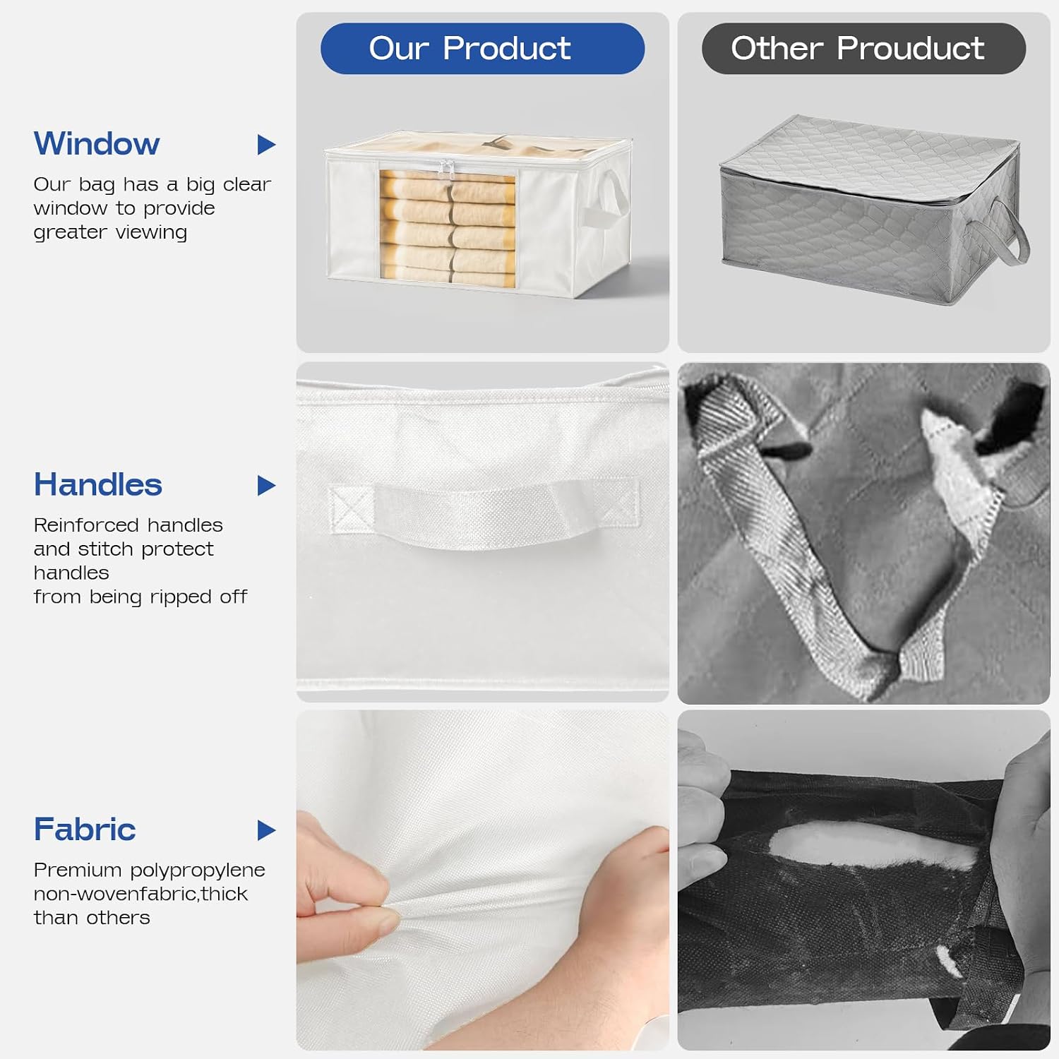 6 White Fabric Clothes Storage Bags