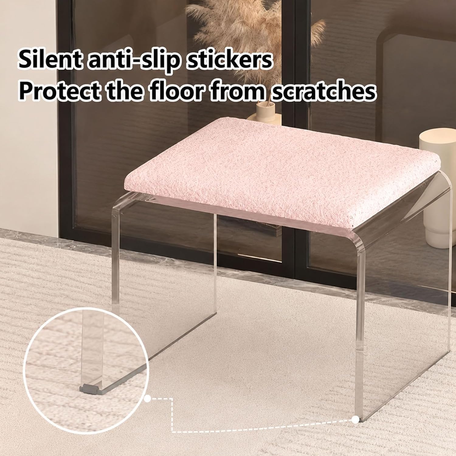White Cushioned Clear Acrylic Shoe Vanity Stool