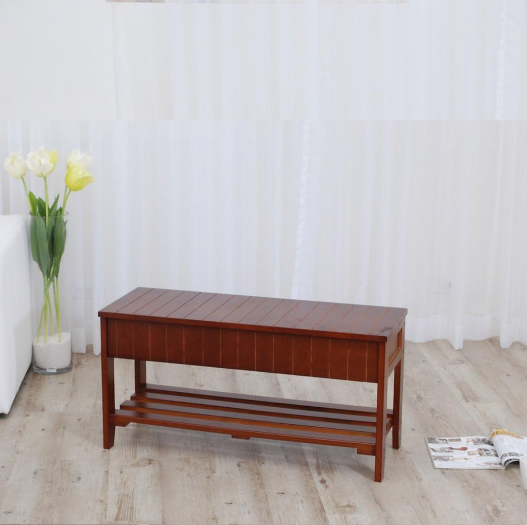 Cherry Wood Farmhouse Storage Shoe Bench