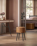 Caramel Round Leather Storage Ottoman