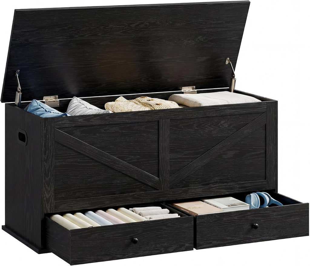 Black Farmhouse Storage Bench With Drawers