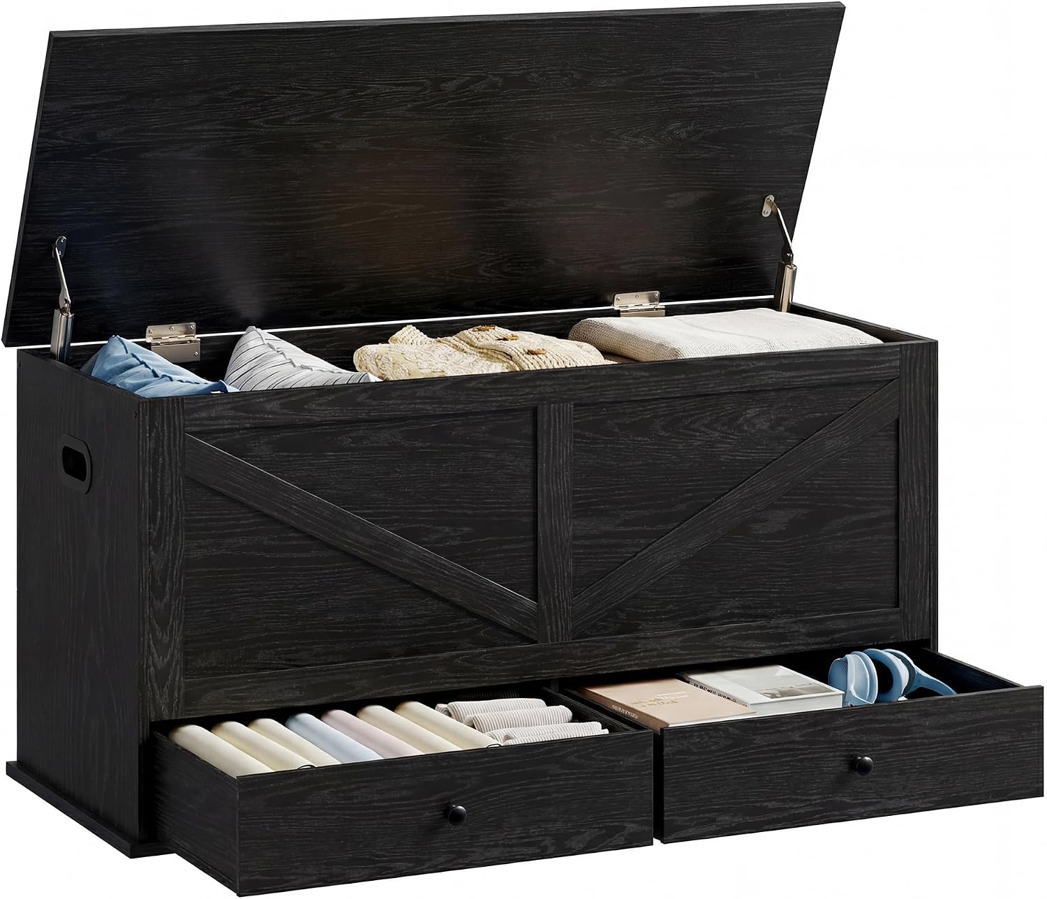 Black Farmhouse Storage Bench With Drawers