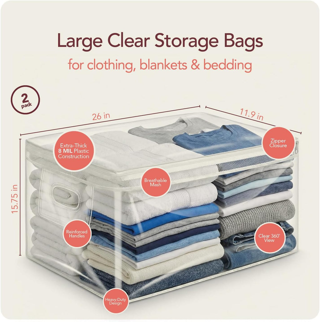 2 Clear Zipper Storage Bags