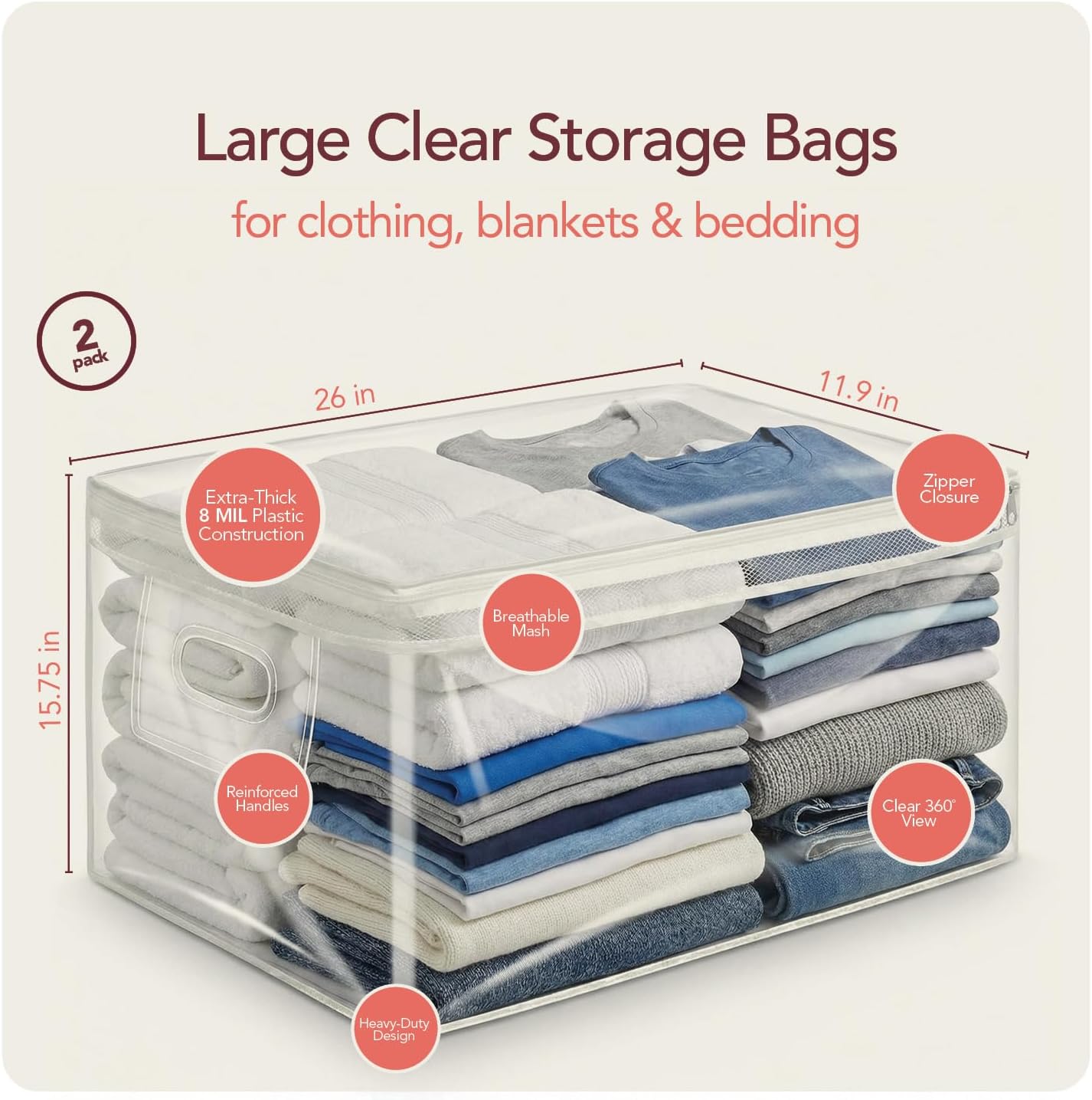 2 Clear Zipper Storage Bags