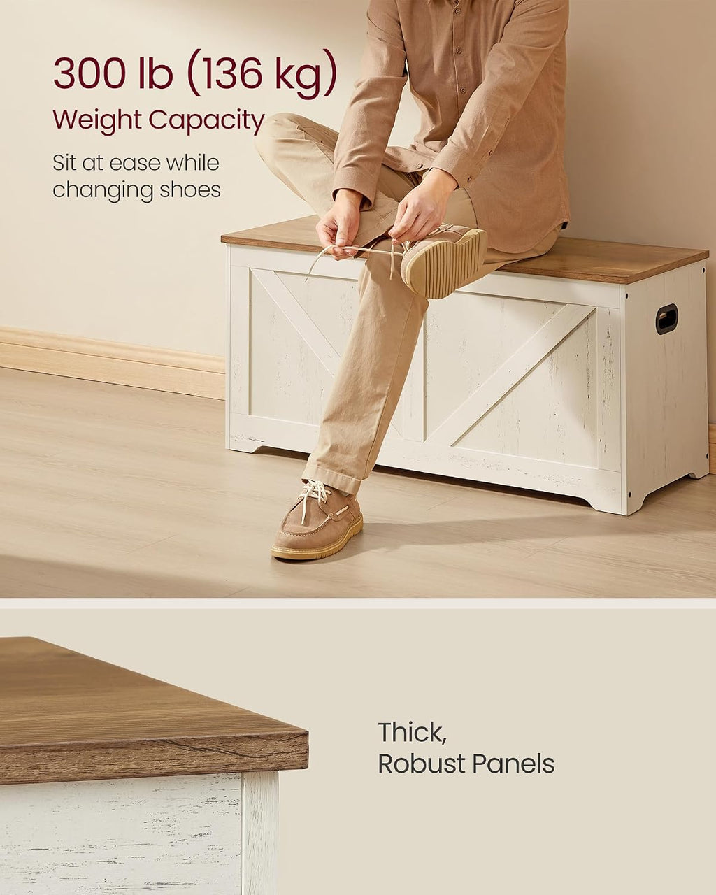 Honey Brown White Farmhouse Storage Bench