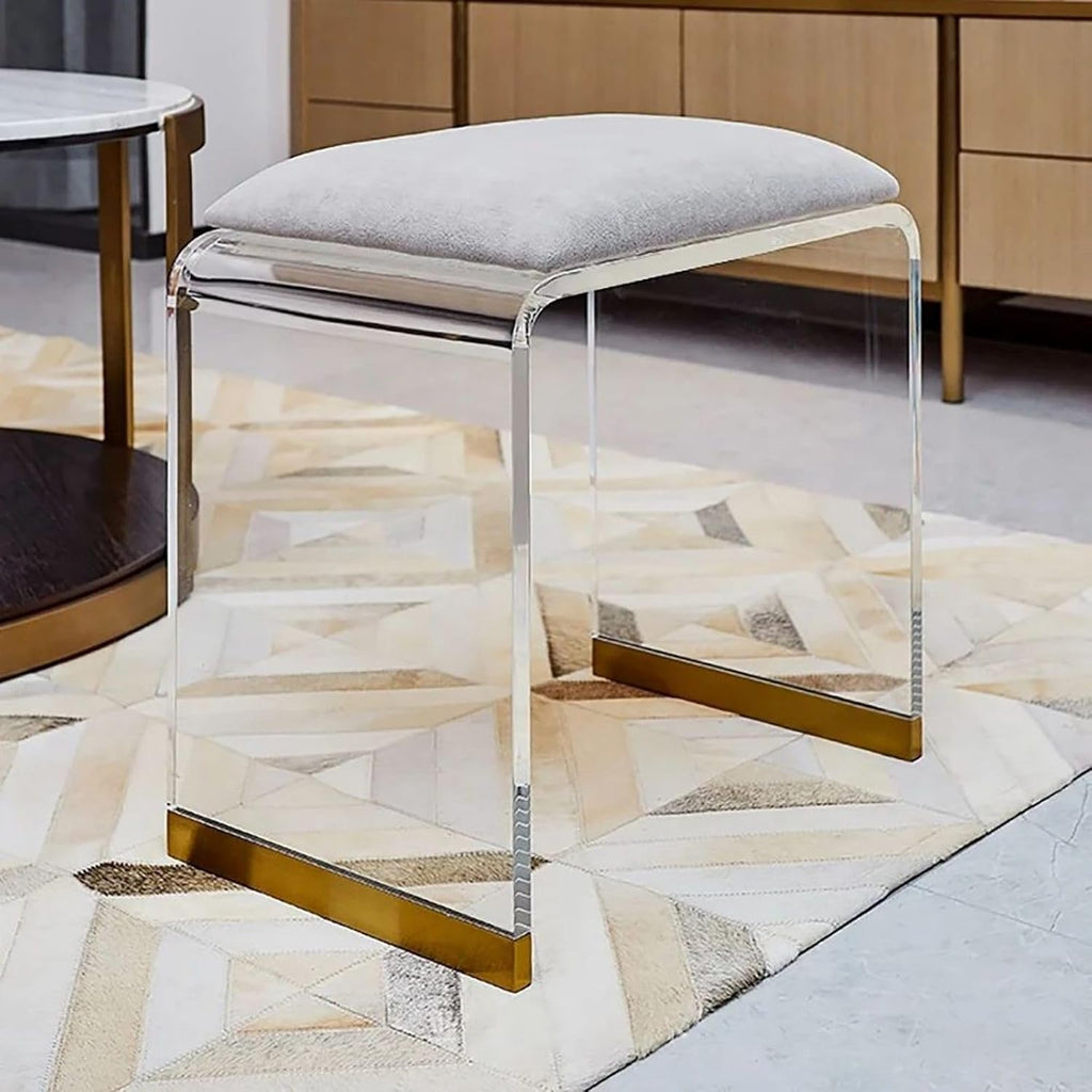 Gray Velvet Gold Acrylic Vanity Stool