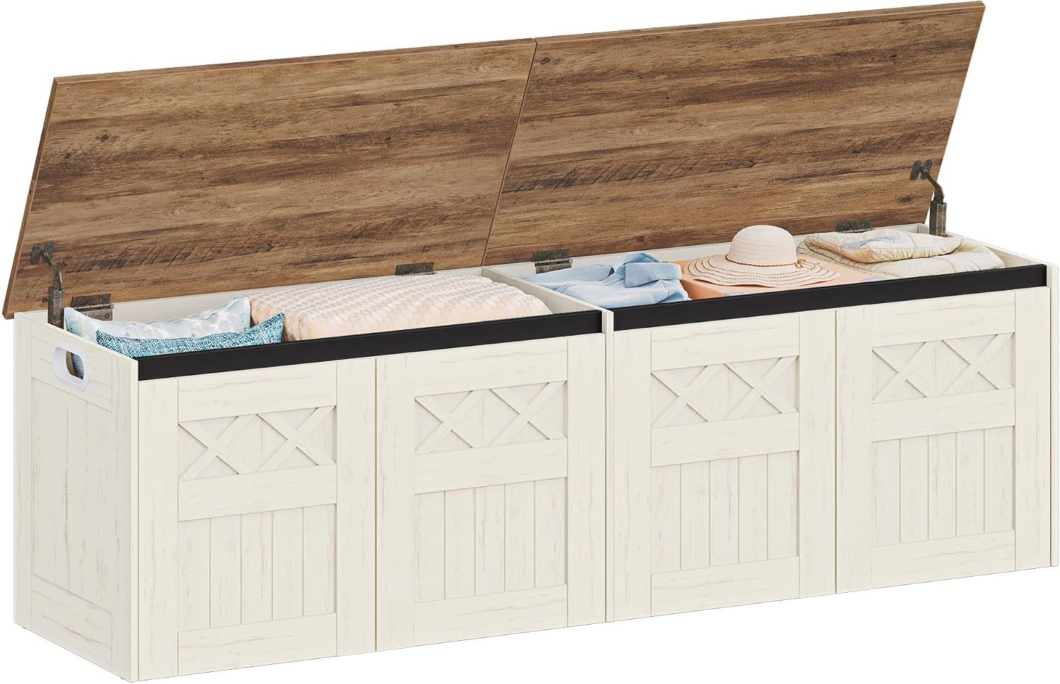 59 Inch Retro White Wooden Storage Bench Chest