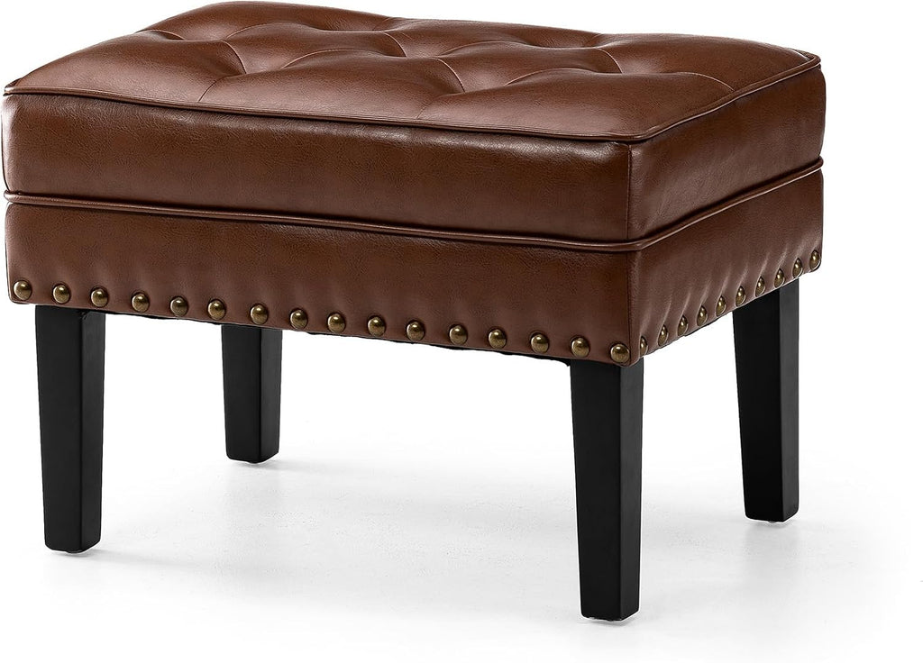 Tufted Leather Square Ottoman
