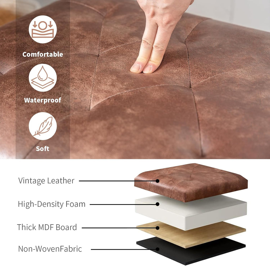 24" Tufted Leather Storage Ottoman Bench
