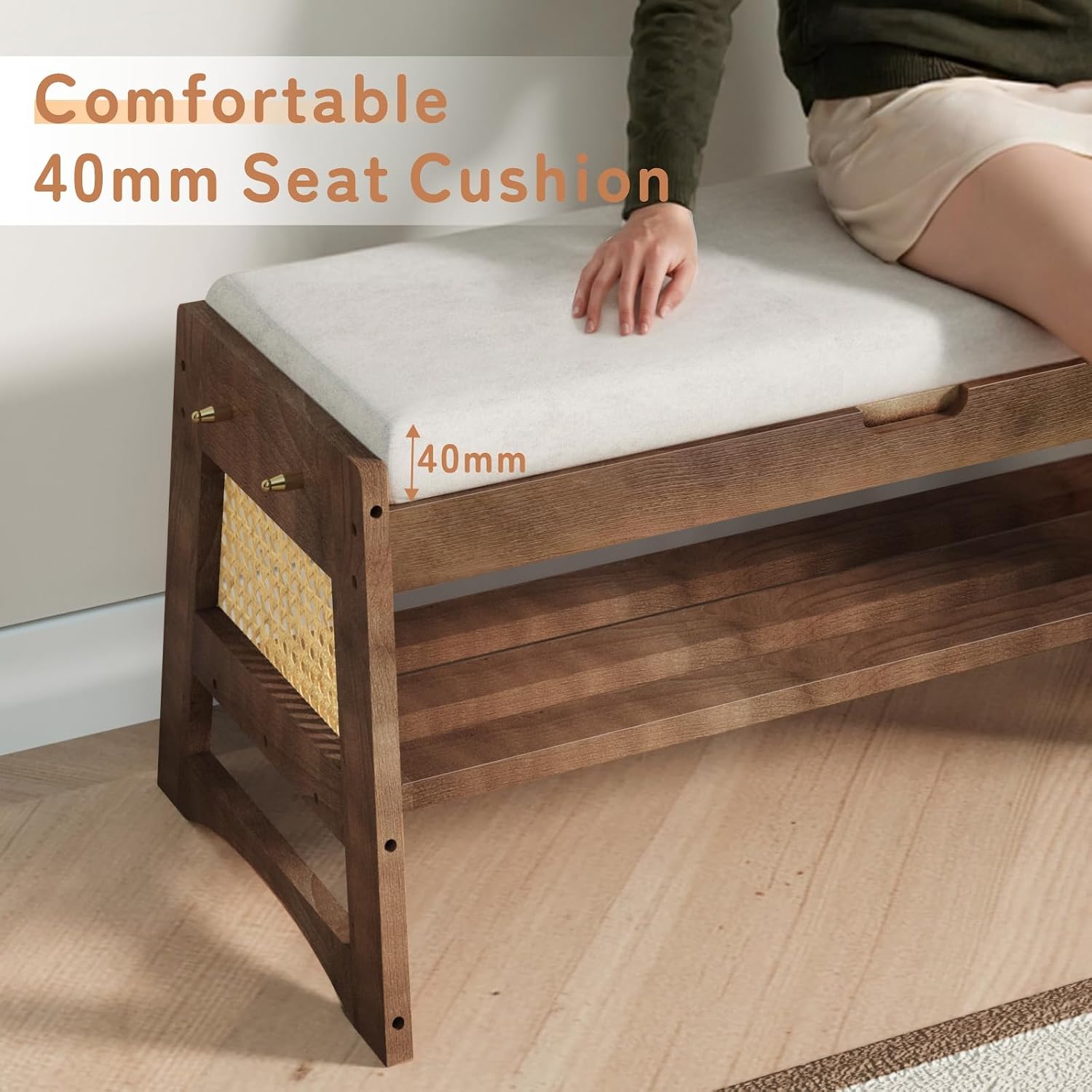 Wood Cushioned Flip Top Shoe Storage Bench