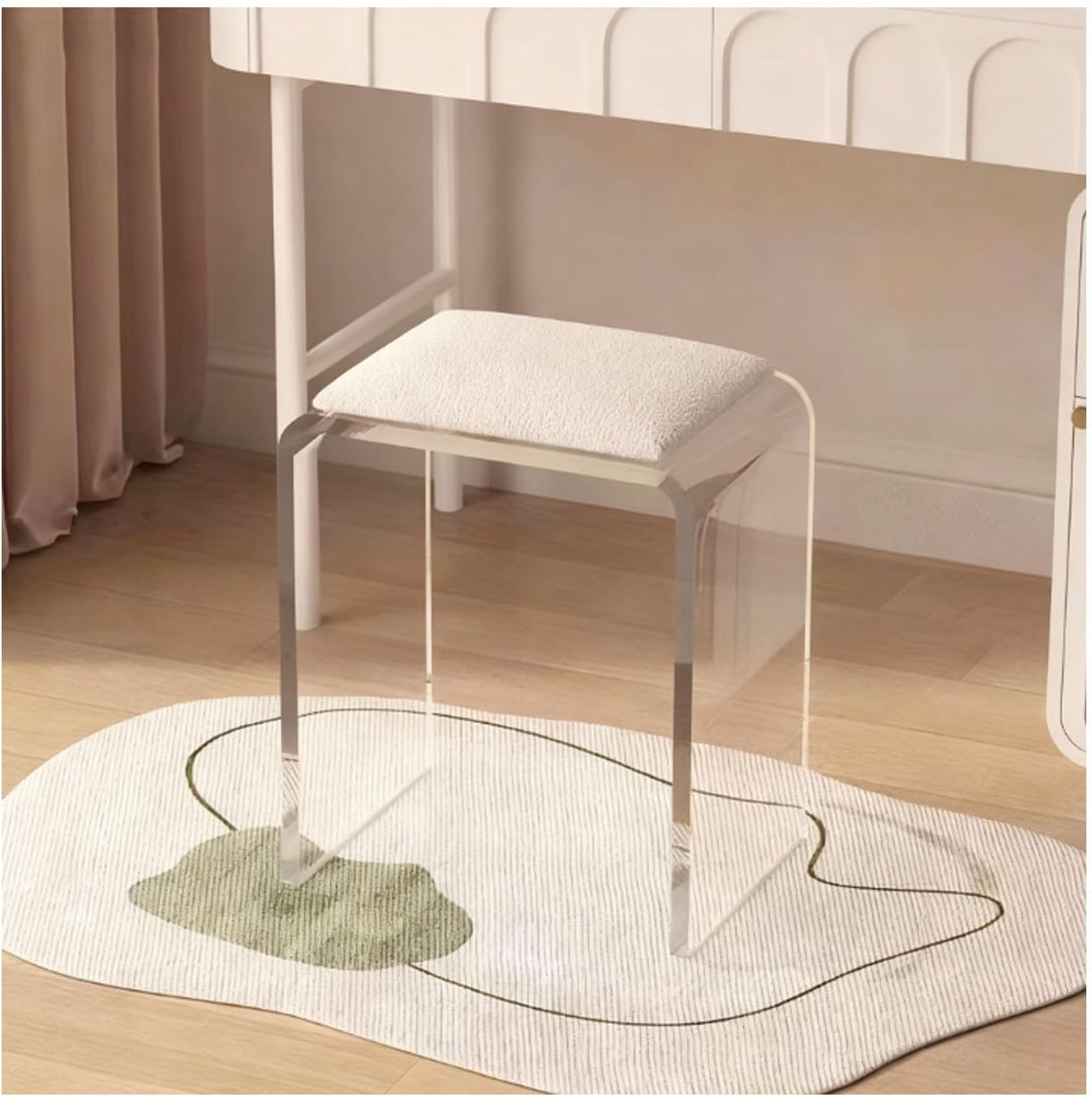 White Cushioned Clear Acrylic Vanity Stool