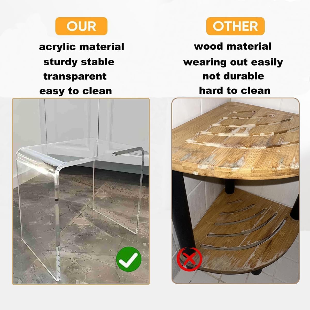700lbs Heavy Duty Clear Acrylic Shower Bench