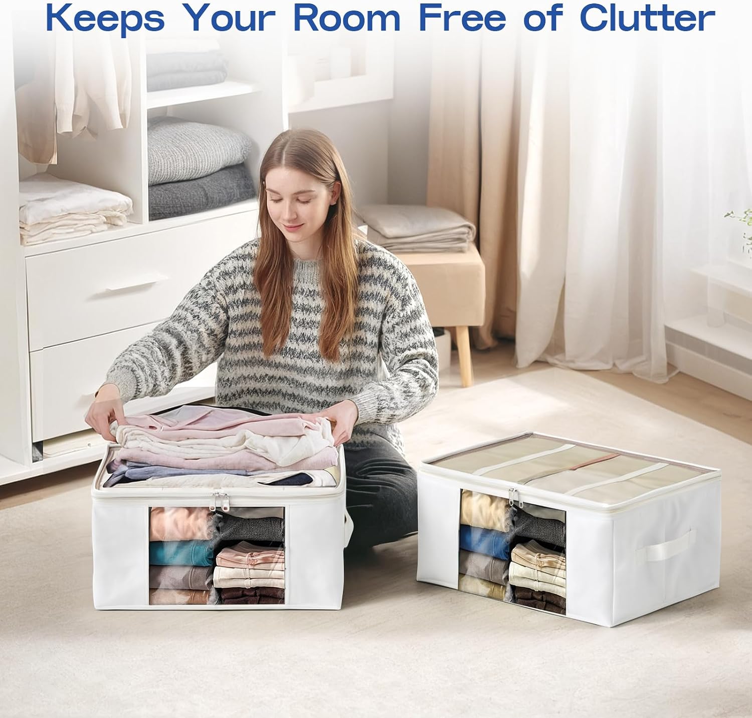 6 White Fabric Clothes Storage Bags