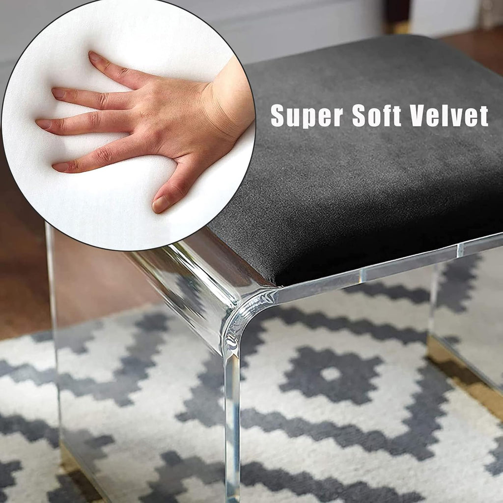 Grey Velvet Clear Acrylic Multi Purpose Stool Table