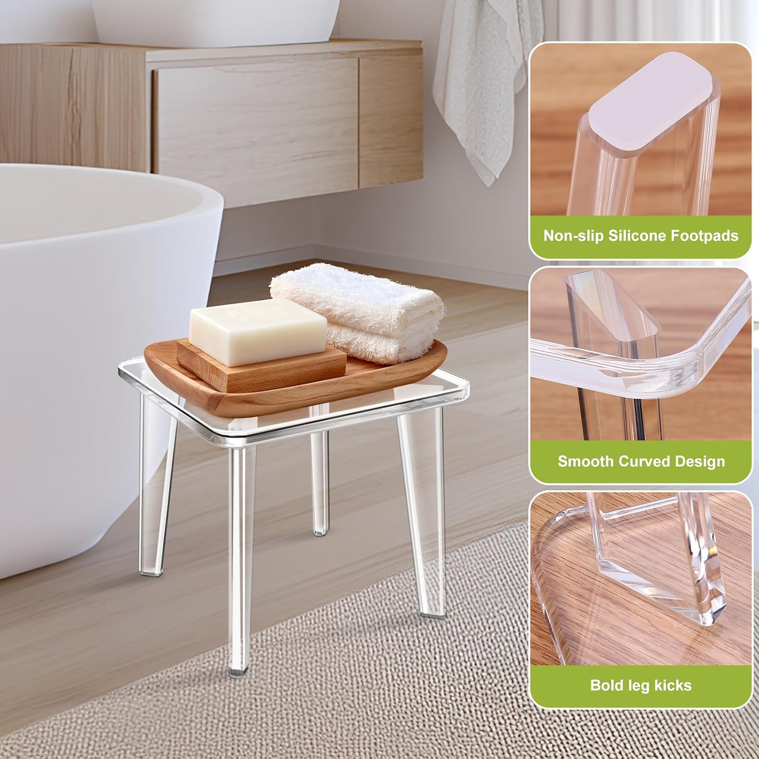 Square Non-Slip Clear Acrylic Stool