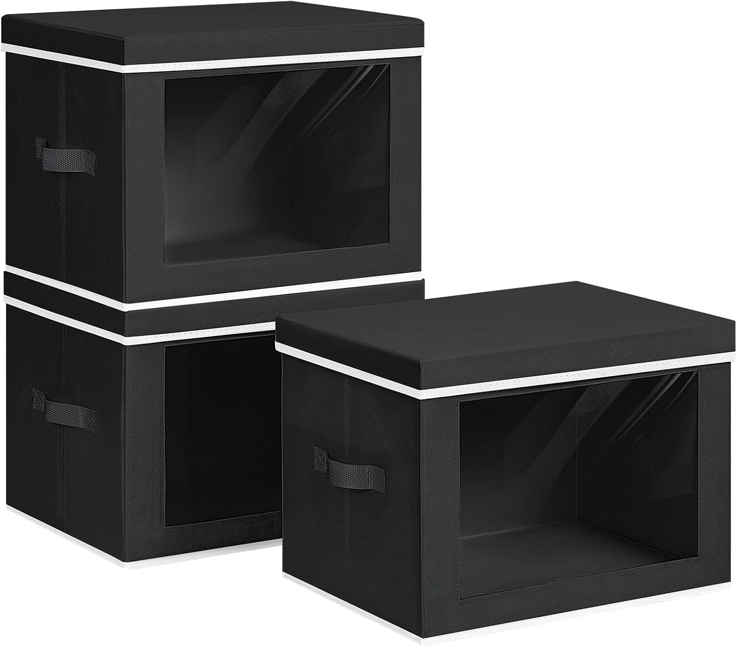 3 Black Window Fabric Storage Bins