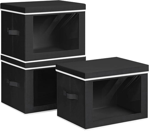 3 Black Window Fabric Storage Bins