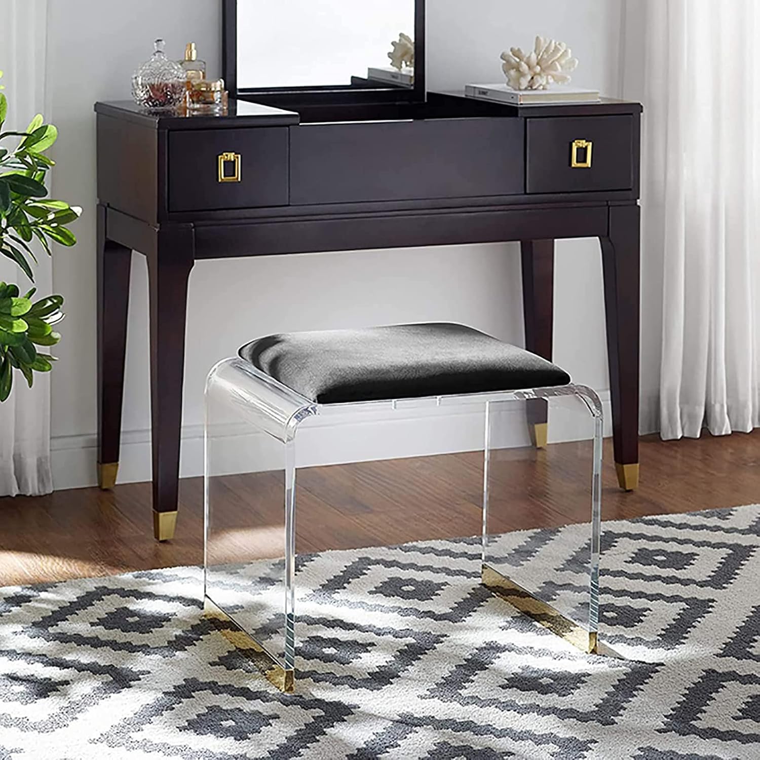 Grey Velvet Clear Acrylic Multi Purpose Stool Table