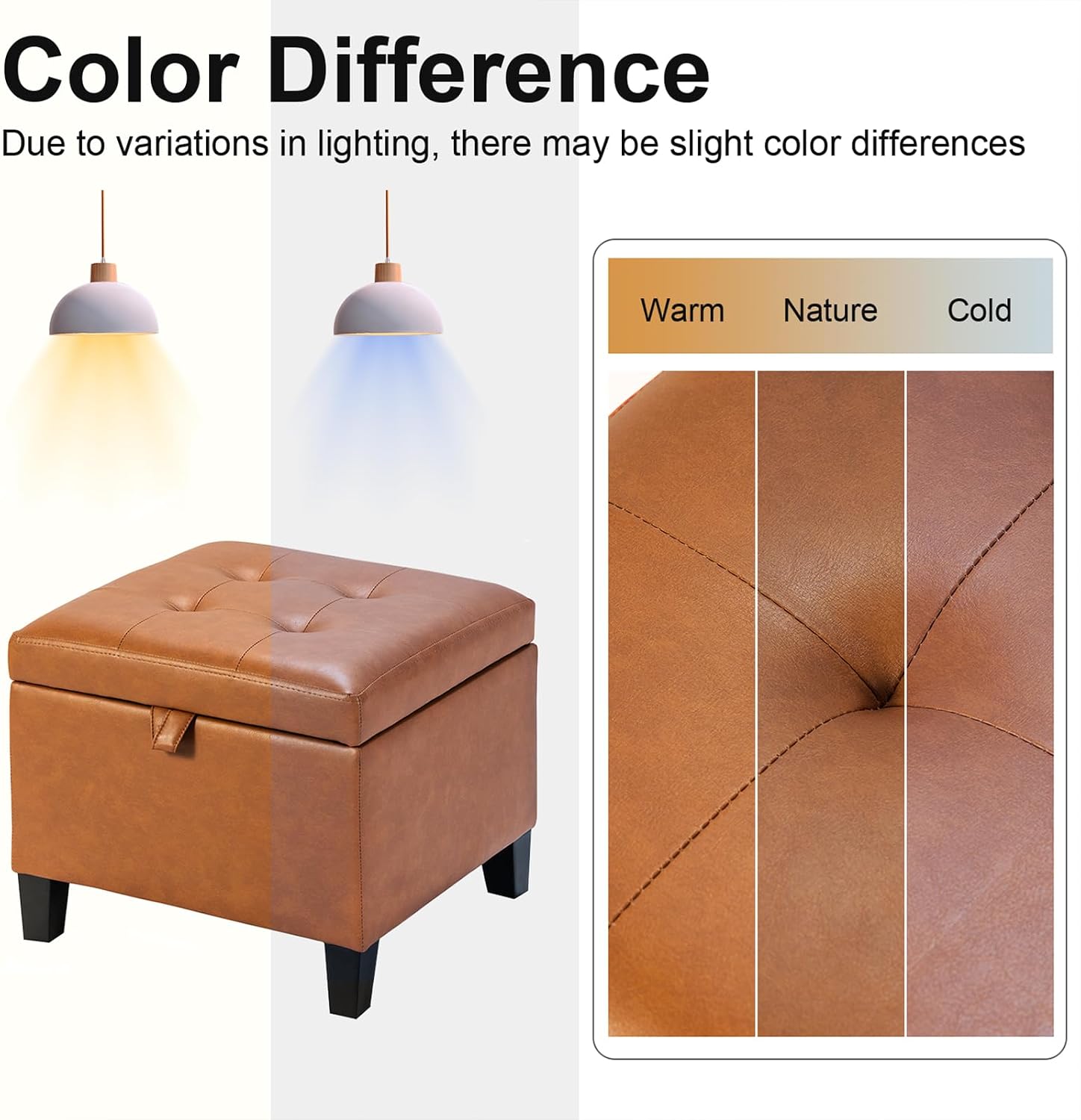 Square Brown Leather Storage Ottoman